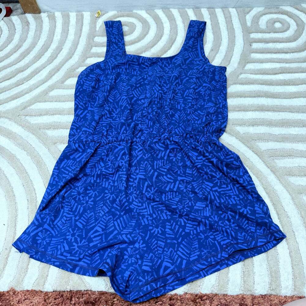 M Prana Railay Blue Drawstring Summer Sleeveless lightweight zip Romper